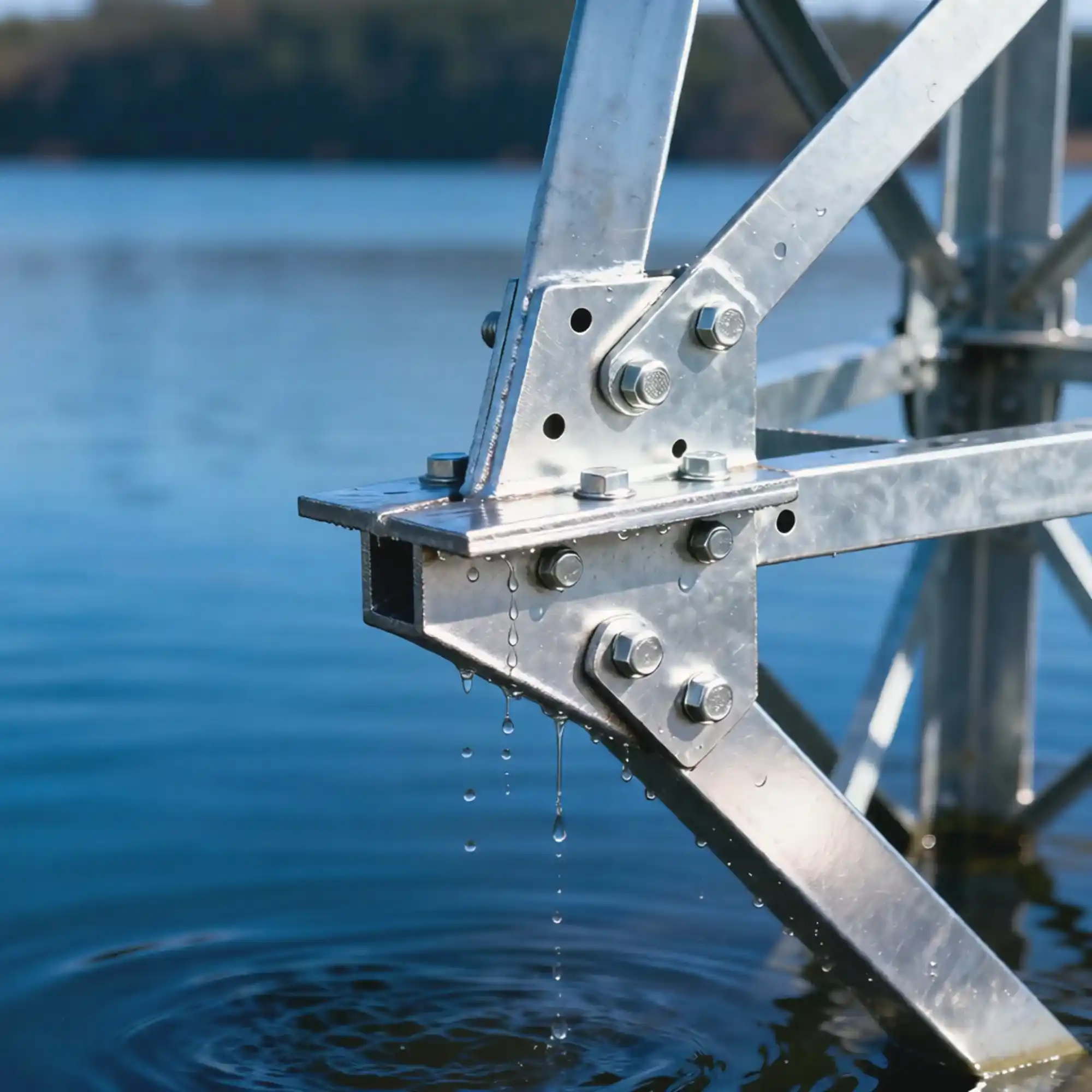 Minyi Steel Tower galvanized joint with bolts and water droplets