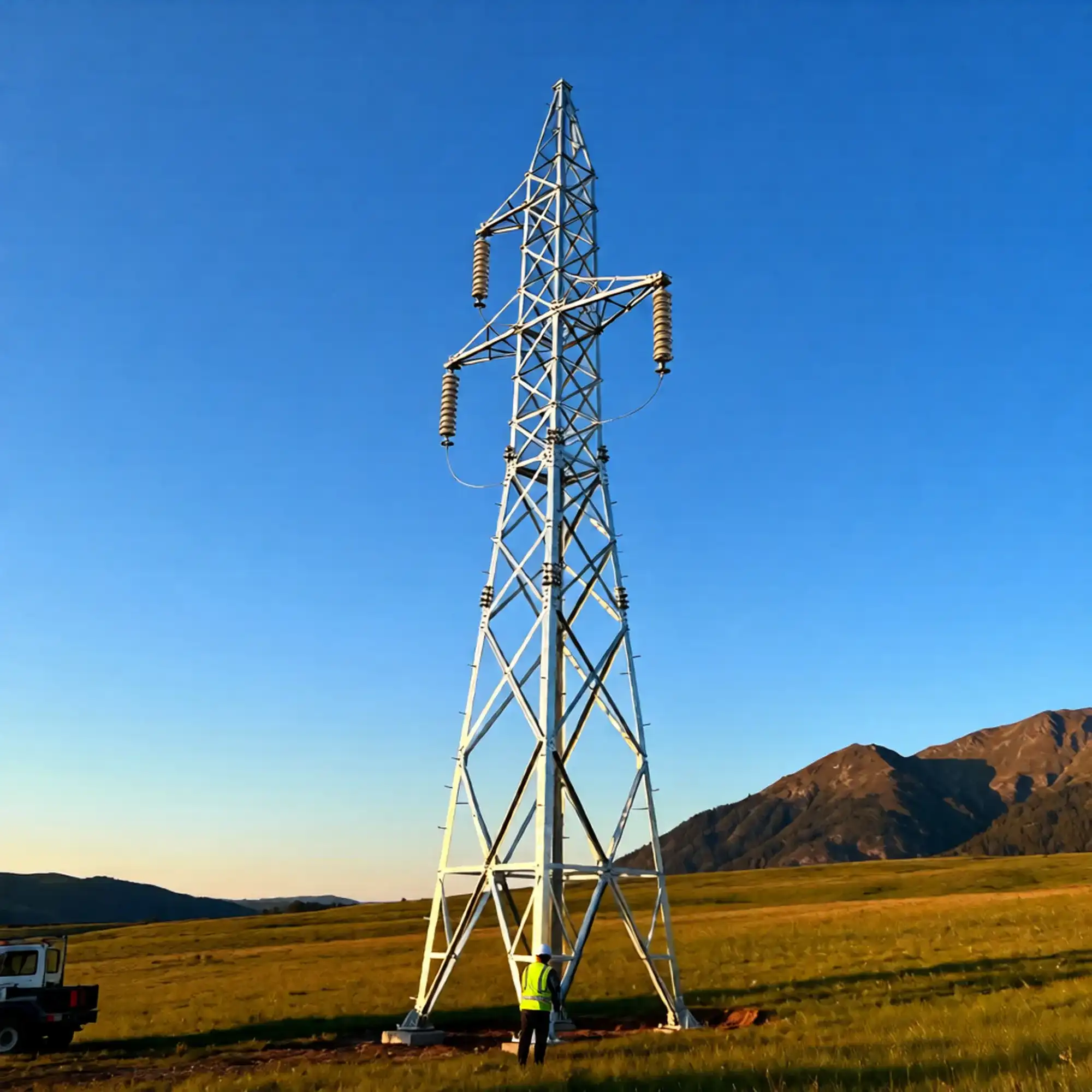 Minyi Steel Tower Suspension Tower with worker and truck under sky