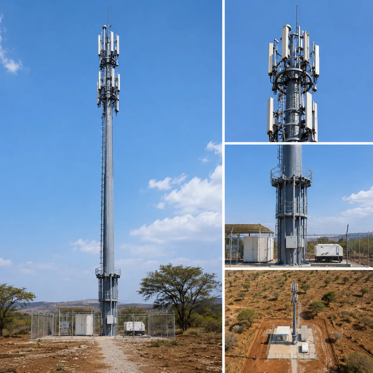 Galvanized Steel Monopole Base Station Pole Africa Communication Tower Site Manufacturer