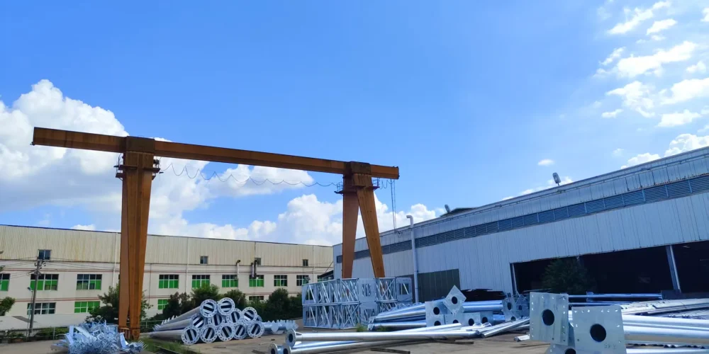 Minyi Steel Tower galvanized steel parts in factory yard