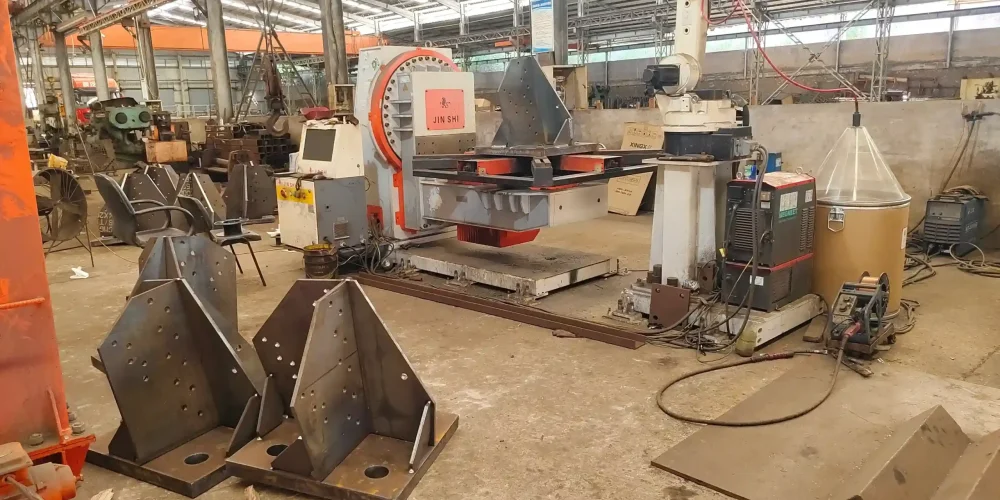 ​Industrial positioner machine with metal structures in factory workshop​